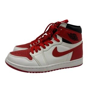 Nike Air Jordan 1‎ Mid White Red Black Leather Men's Sneakers Size 8
